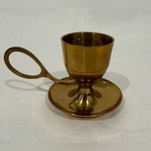 Vintage brass chamber stick candle holder with finger ring